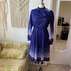 VINTAGE 1970s 80s Blue Stripe Workwear ALine Dress